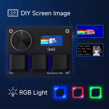 SayoDevice O3C Rapid Trigger Gaming Keyboard with Knob & Screen – Hall Effect Magnetic Switch Macropad for OSU & Shortcuts