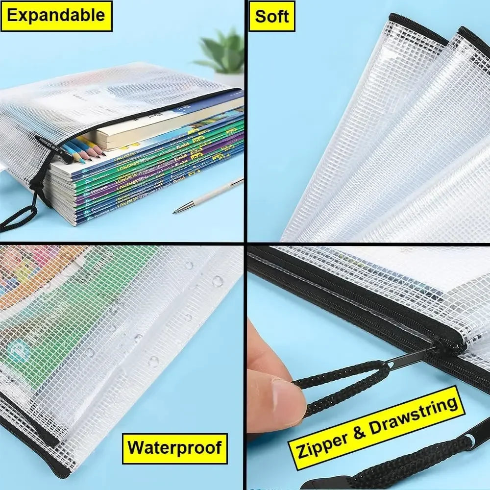 Mesh Zipper Document Bag Set - 3/5PCS A3 A4 A5 A6 Stationery Storage Pouches for School & Office Supplies