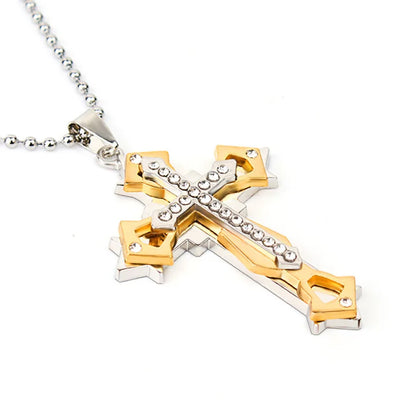 2025 Cross Pendant Necklace for Men – Zircon Black Gold Stainless Steel Hip Hop Punk Chain Jewelry, Simple Cool Fashion Gift