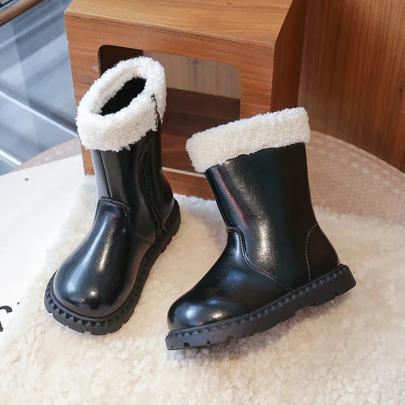 Girls' Wool Winter Boots 2025 – Breathable Lining, Anti-Slip Side Zipper, Fashionable Retro Snow Shoes for Kids