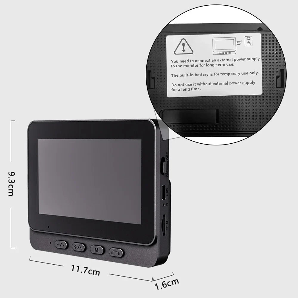 4.3" Wireless Video Doorbell — HD IPS Screen, 2.4G WiFi, Smart Intercom, Two-Way Talk, Night Vision
