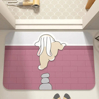Cartoon Bathroom Diatomaceous Mud Floor Mat - Absorbent Foot Mat for Toilet, Sink & Bedroom, Soft Carpet