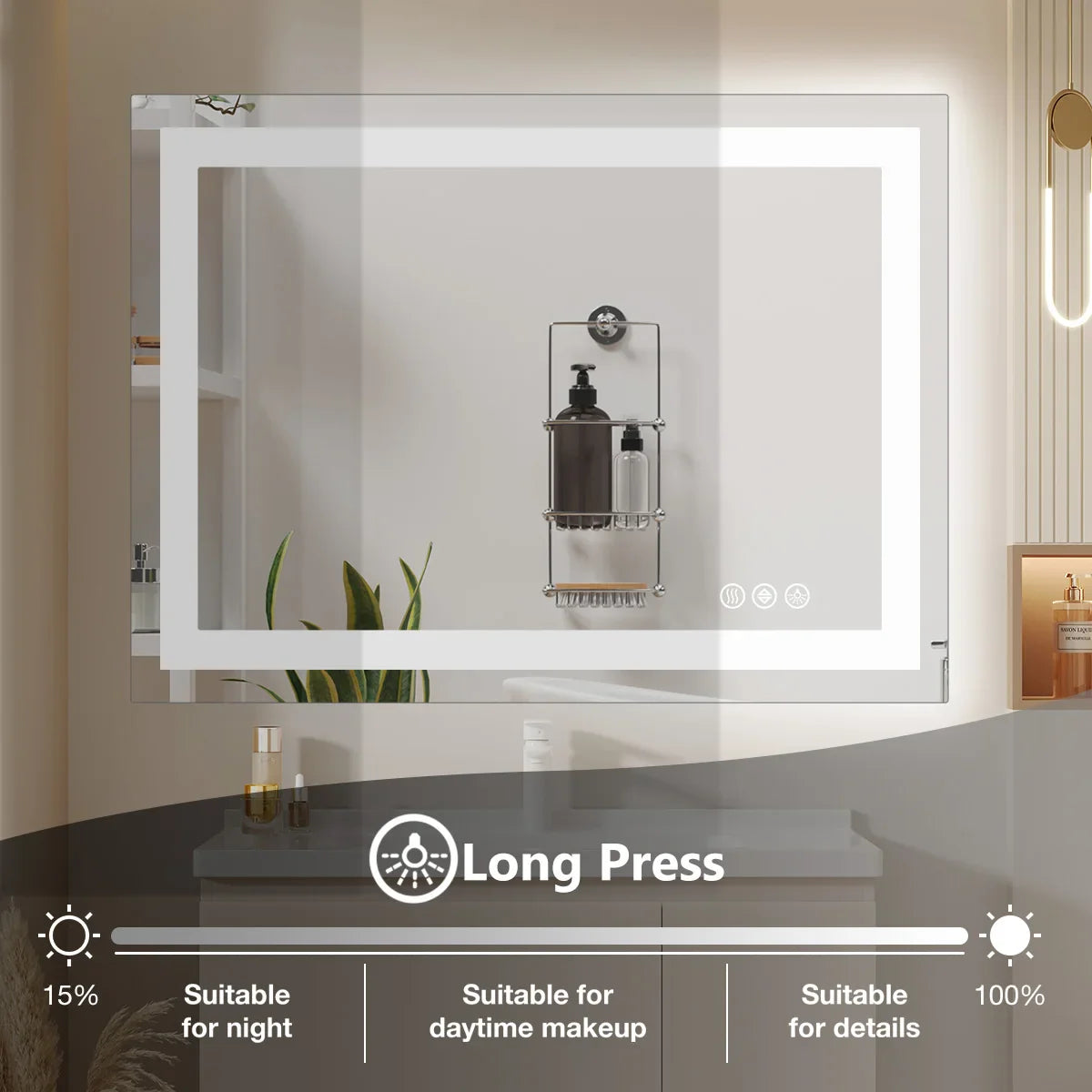 36"x24" LED Bathroom Vanity Mirror – Wall-Mounted Tempered Glass with Front & Backlight, Memory Function for Living Room