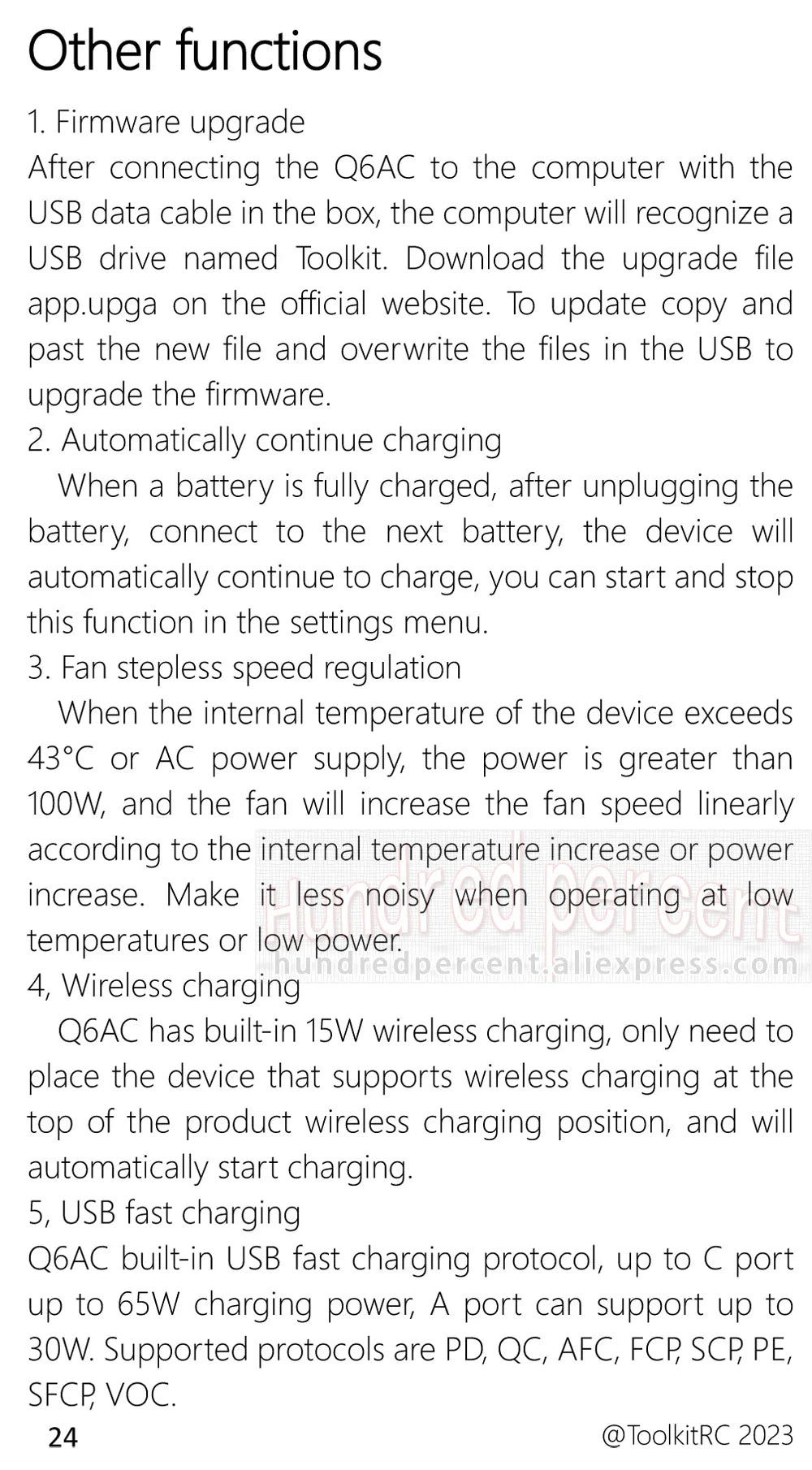 ToolkitRC Q6AC Charger — AC 400W/DC 1000W 4CH with USB A/Type-C, LiPo 1-6S, NiMH 1-16S, PB 1-10S, IPS Display