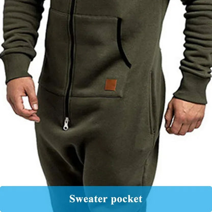 New 3D Full Design Jumpsuit Pajamas — Men’s Long-Sleeve Sports Pants & Solid Color Zipper Hoodie Casual Outfit