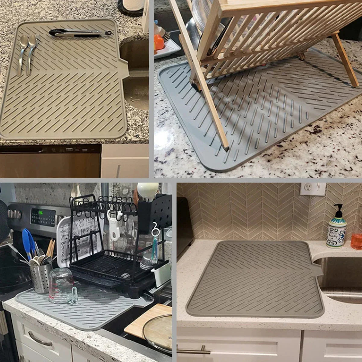 Large Silicone Dish Drying Mat | Hygienic, Non-Slip, Heat Resistant Pad Preventing Water Build-Up