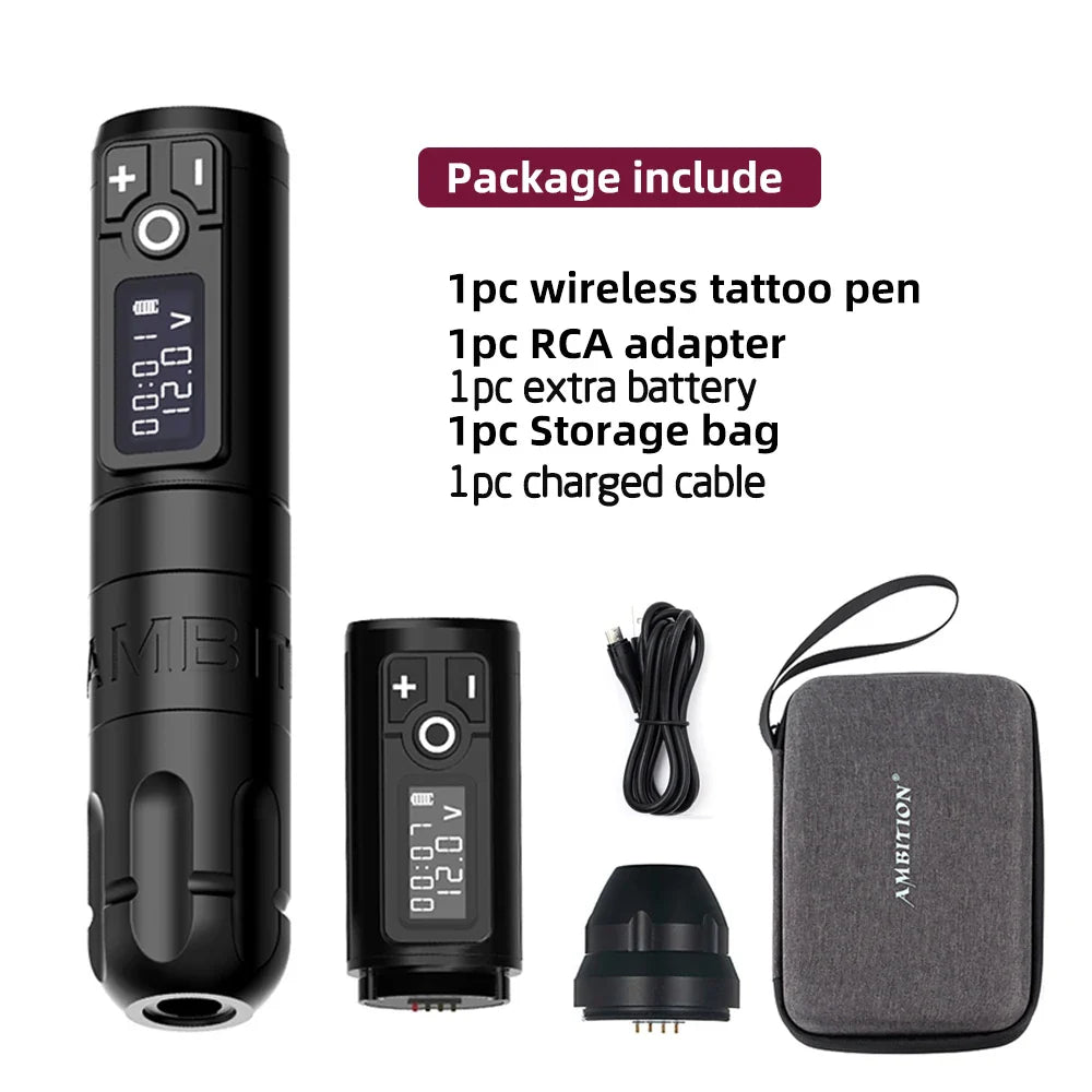Ambition Soldier Wireless Tattoo Machine — Rotary Battery Pen with 2400mAh & LED Digital Display | Portable Power Pack for Body Art