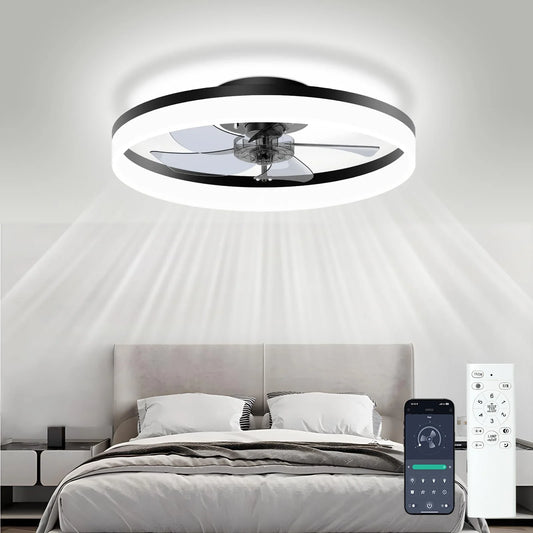 Simple LED Ceiling Fan Light with Remote Control - Infinite Dimming & 6 Wind Speeds, Chandelier Fan for Living Room & Bedroom