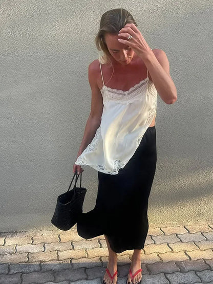 Women’s Lace Patchwork Sleeveless Sling Top – Square Neck Backless Sheer Club & Vacation Blouse 2025