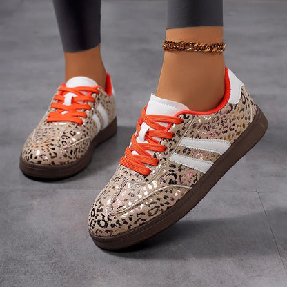 Women’s 2025 Leopard Print Sneakers – Fashionable Outdoor Lace-Up Casual Shoes, Lightweight Comfortable Non-Slip Flats