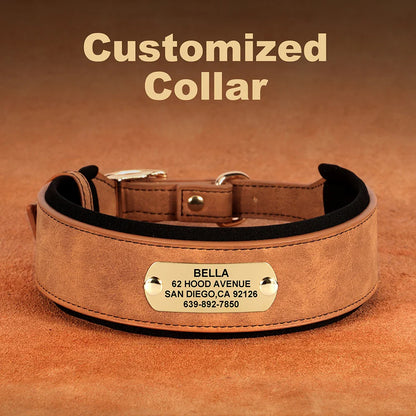 Wide Personalized PU Leather Dog Collar – Custom Tag Soft Pet Collar for Small, Medium & Large Dogs, Pitbulls & Bulldogs