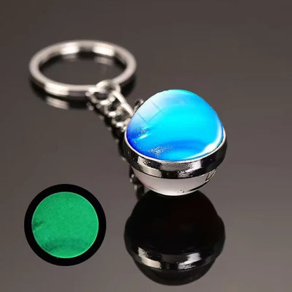 Glow in the Dark Solar System Keychain – Luminous Nebula Planet Key Ring with Moon, Earth, Sun, Double-Sided Glass Ball
