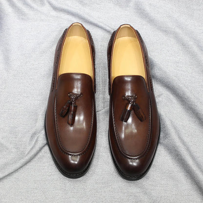 Men’s Italian Style Leather Loafers - Tassel Slip-On Wedding, Party & Office Dress Shoes