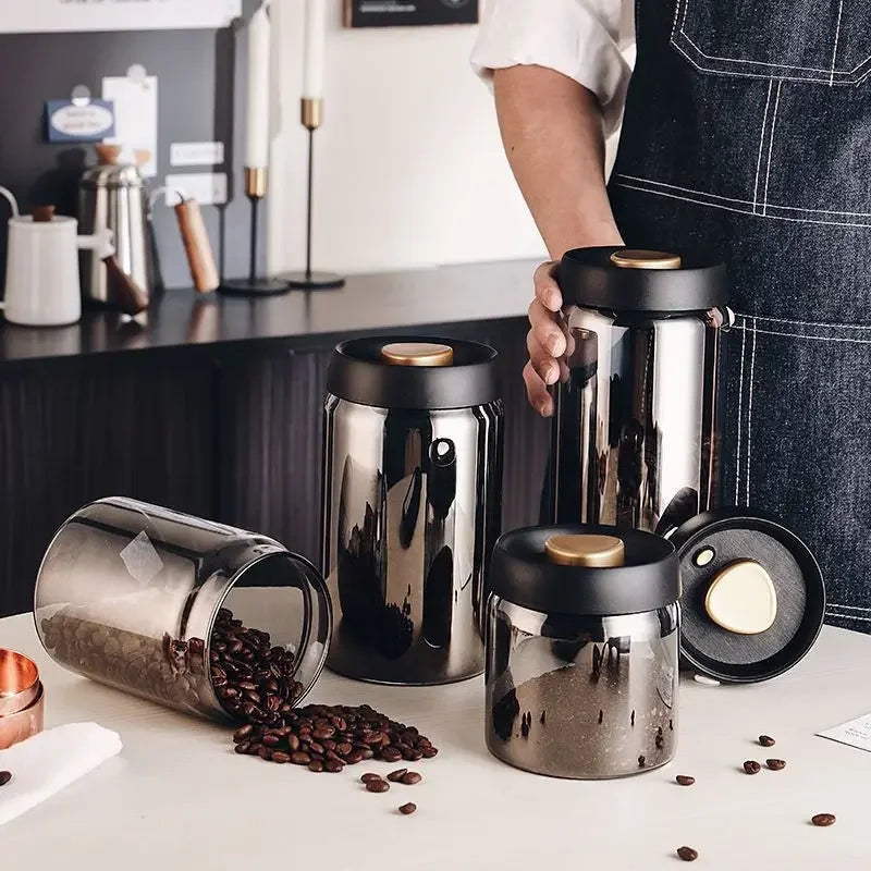 Coffee Bean Vacuum Sealed Glass Jar — Light-Proof, Airtight Container for Food, Grains, Candy & Moisture-Proof Storage