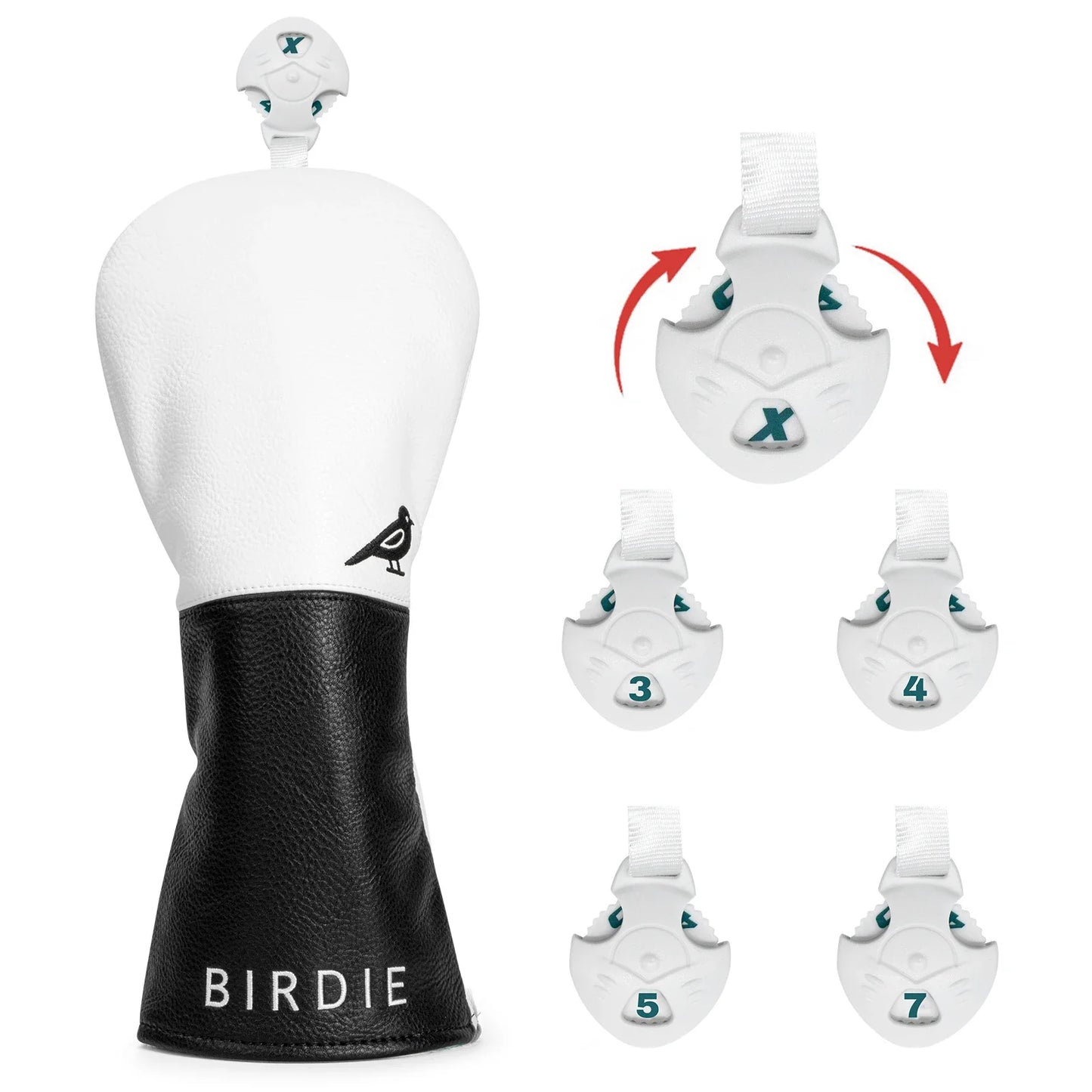 White Premium Leather Birdie Golf Head Cover – Elegant Embroidery for Driver, Fairway Wood & Hybrid Clubs