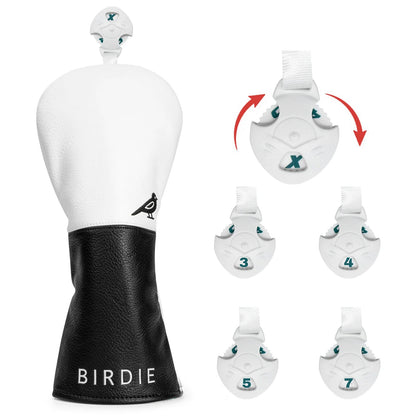 White Premium Leather Birdie Golf Head Cover – Elegant Embroidery for Driver, Fairway Wood & Hybrid Clubs