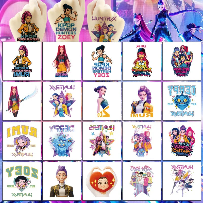 20pcs Cartoon K-Pop Demon Hunters Rumi Temporary Tattoo Stickers – Fun Party Gift Set