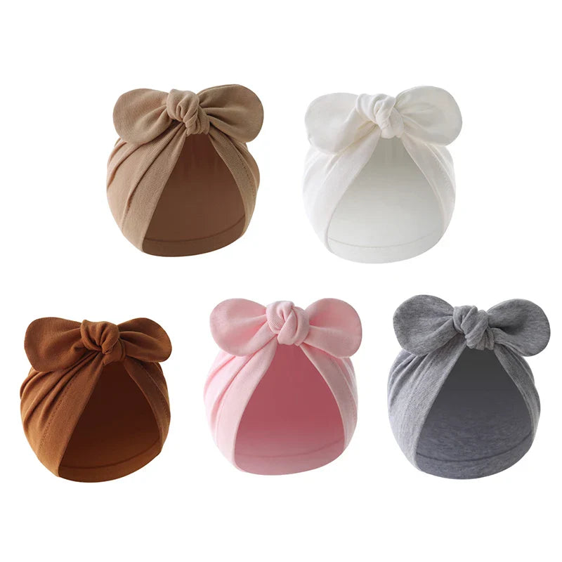 Cute Bunny Ears Baby Turban Hat – Solid Color Soft Cotton Beanie for Infant Girls & Boys, Toddler Bonnet Headwrap