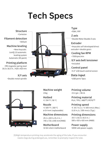 ANYCUBIC Kobra 2 Max Large 3D Printer – 500×420×420mm Build Size, 500mm/s Speed, Smart App Control