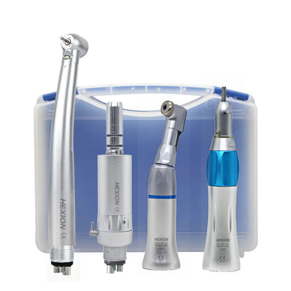 4Pcs LED Dental Handpiece Kit - High & Low Speed with Lights, E-generator, 3 Water Spray, 2/4 Holes Push Button