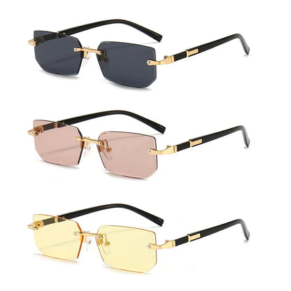 Rimless Rectangle Sunglasses — Fashion Small Square Shades for Men & Women, Summer Travel Eyewear