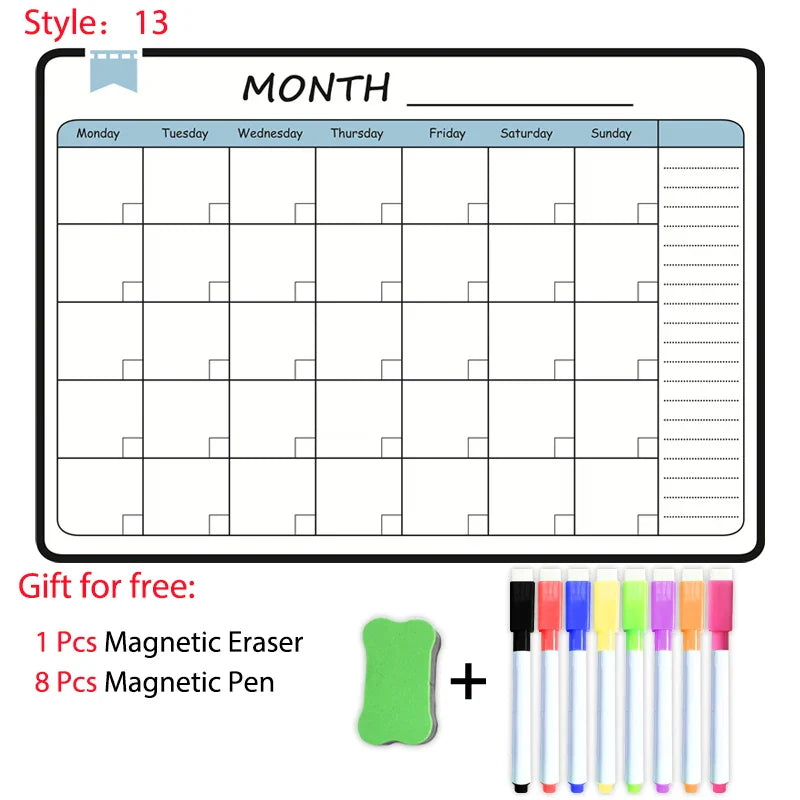 A3 Dry Erase Whiteboard Fridge Calendar – Weekly & Monthly Planner in Spanish, French, English