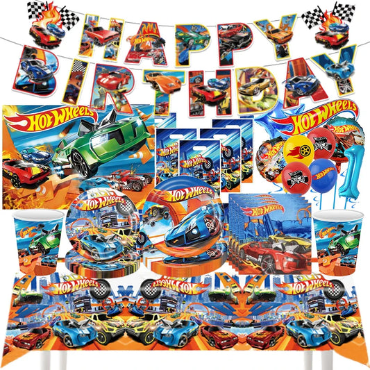 Kids Birthday Party Decoration Kit – Paper Tableware Set with Balloons, Plates, Cups & Tablecloth for Boys Baby Shower Party Supplies