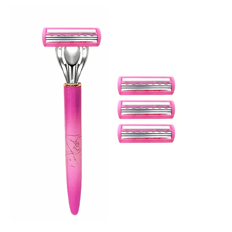 Women’s Safety Razor Blade Set – 4/12PCS 3-Layer Stainless Steel Replacement Heads for Bikini & Hair Removal