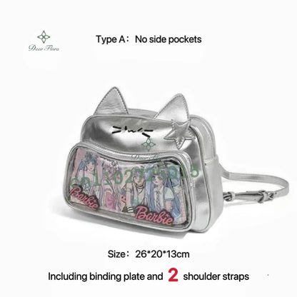 Y2K Korean Kawaii Cat Ita Bag — Cute PU Transparent Shoulder & Crossbody Bag for Girls, Harajuku Style Backpack