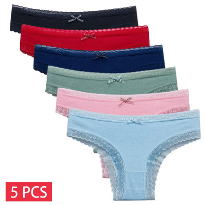 5-Pcs Women’s Cotton Panties Set – Sexy Lace Low Waist Underwear, Girls’ Briefs M-XL