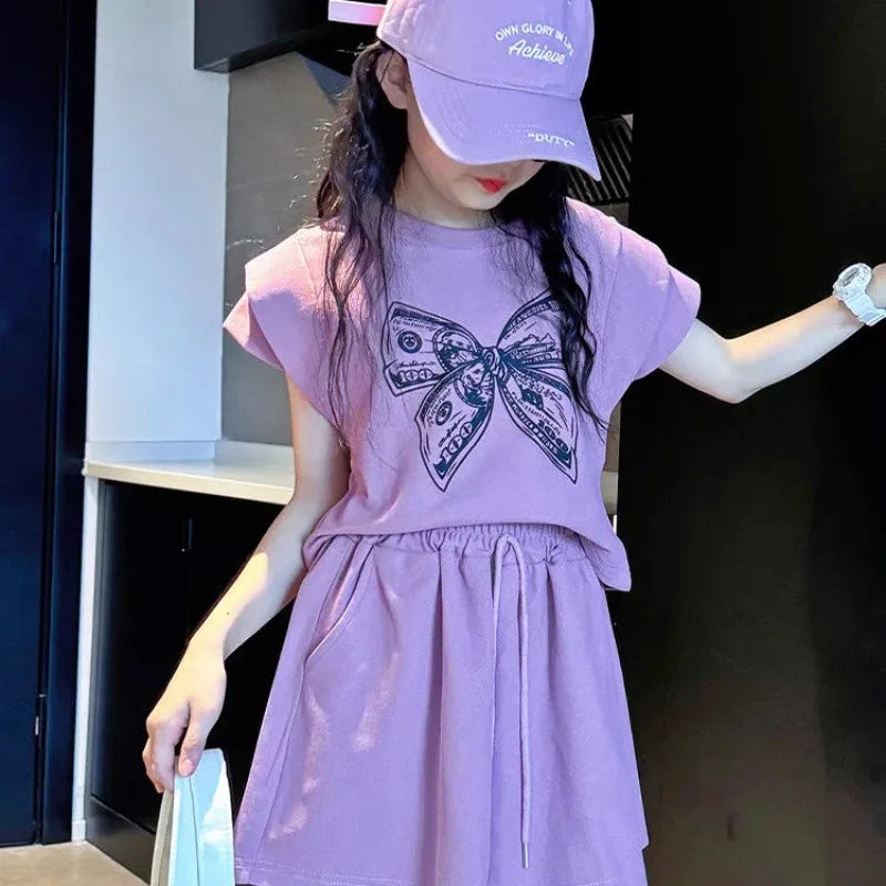 Girls' Summer Clothing Set - Casual Kids Tracksuit Outfit for Ages 4–12