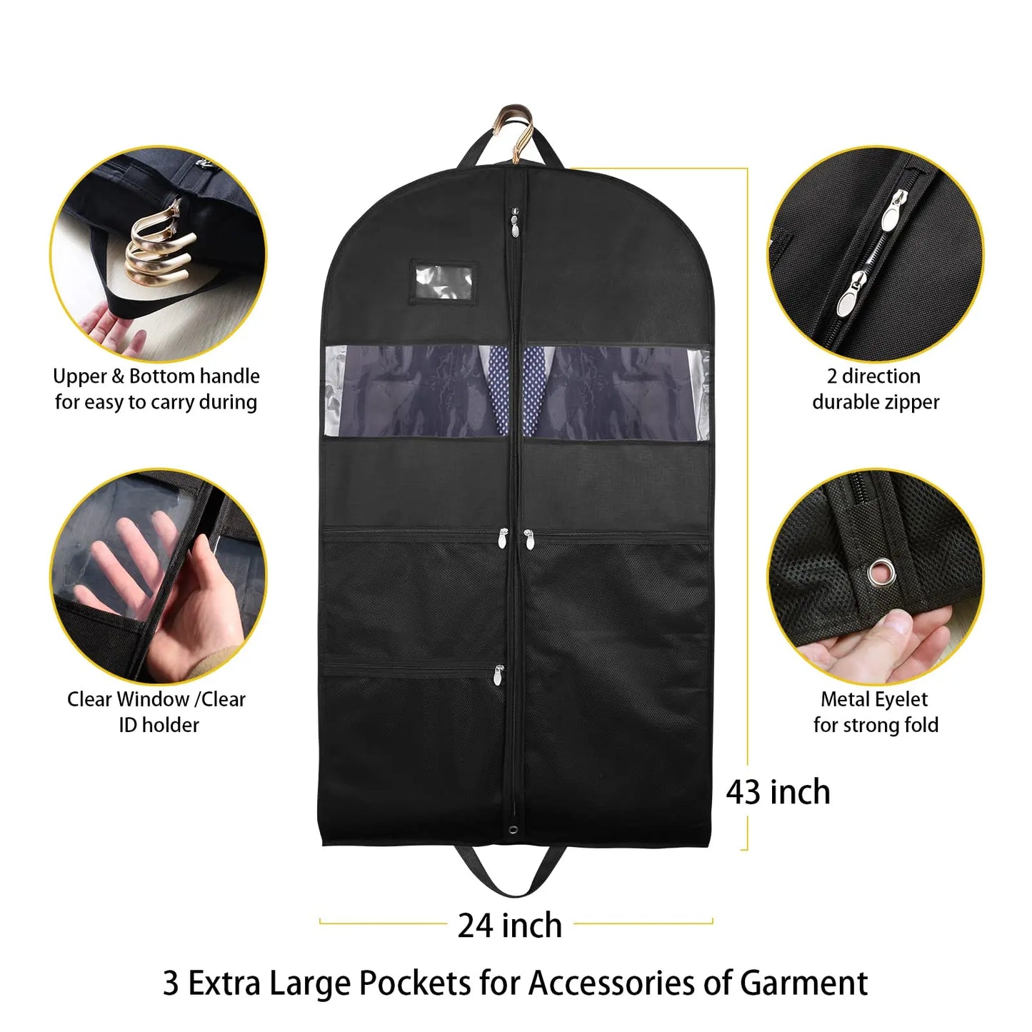 Travel Garment Bags for Men — Hanging Clothes Storage with Double-Sided Zipper & Large Mesh Pockets, Monogrammed
