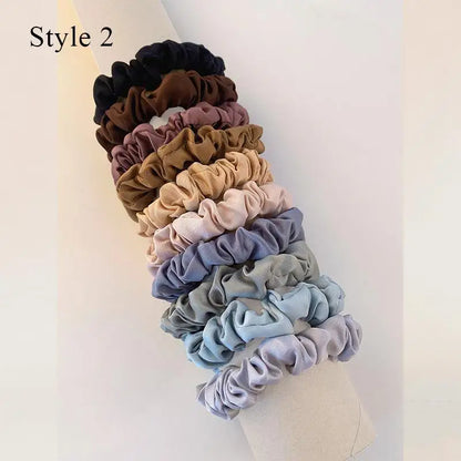 10pcs Satin Hair Scrunchies Set – Colorful Women’s & Girls’ Hair Bands, Soft Fabric Hair Ties