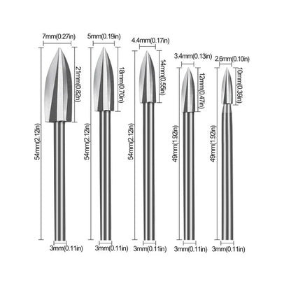 5PCS Wood Carving Drill Bits Set – 1/8" Shank Rotary Engraving & Grinding Tools for Woodworking Crafts & Detailing