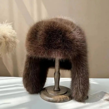 Fashion Faux Fur Bomber Hat – Thickened Windproof Cap with Earflaps & Warm Earmuffs for Women