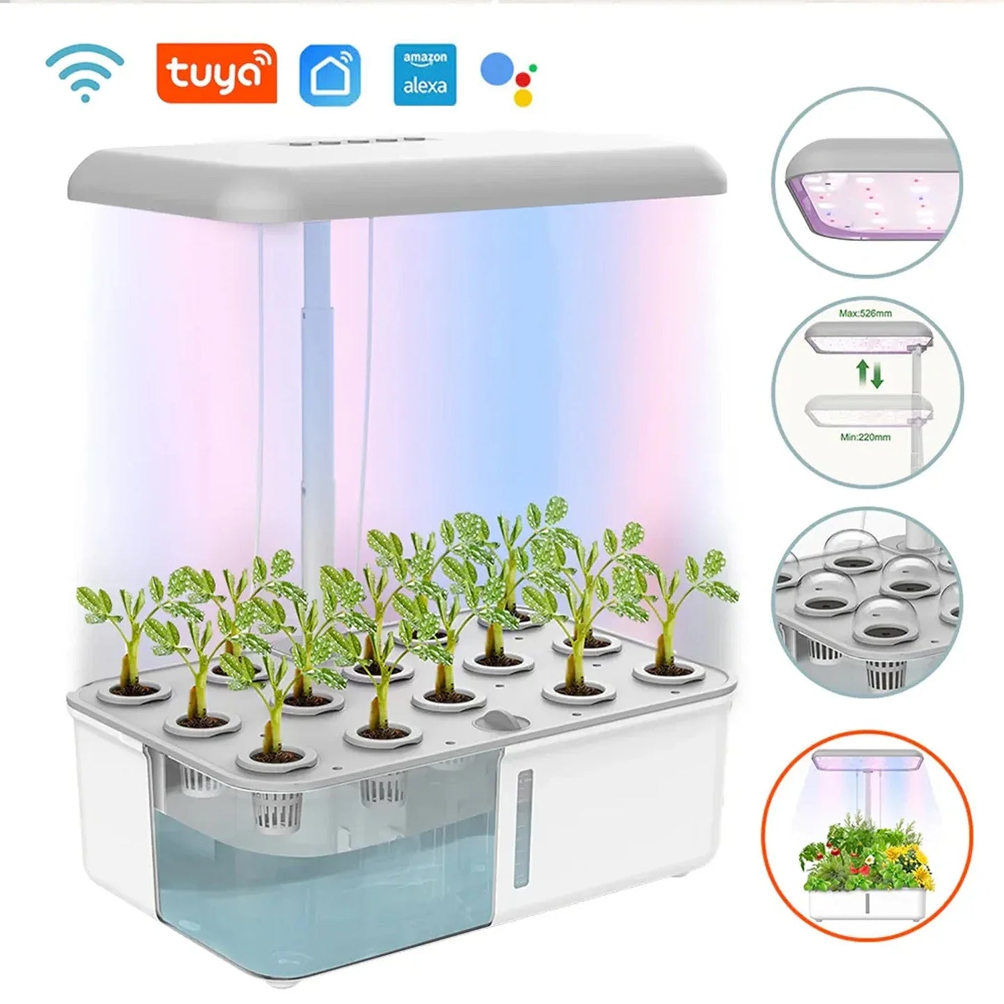 Tuya WiFi Hydroponics System – LED Smart Soilless Indoor Planting Machine with Self-Watering Planter for Home Gardening