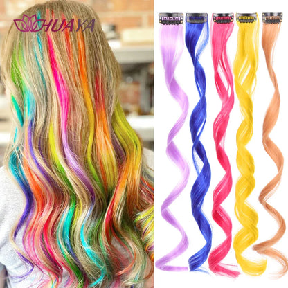 HUAYA 18" Synthetic Clip-In Colorful Curly Hair Extension – Ombre Pink Purple Red Blue Hair Piece