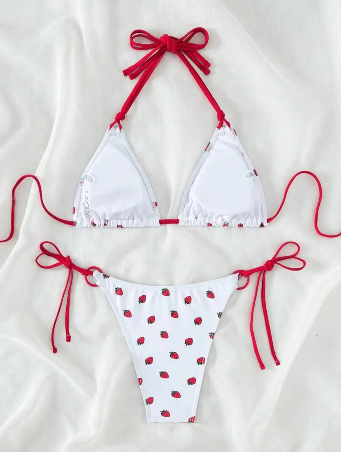 Women’s Strawberry Print Halter Bikini Set – Cute Two-Piece Swimwear, Beach Bathing Suit Summer Beachwear Outfit