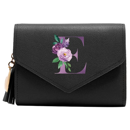 Women's RFID Leather Wallet - Compact Luxury Mini Purse With ID Window, Purple Letter Pattern & Card Holder Design