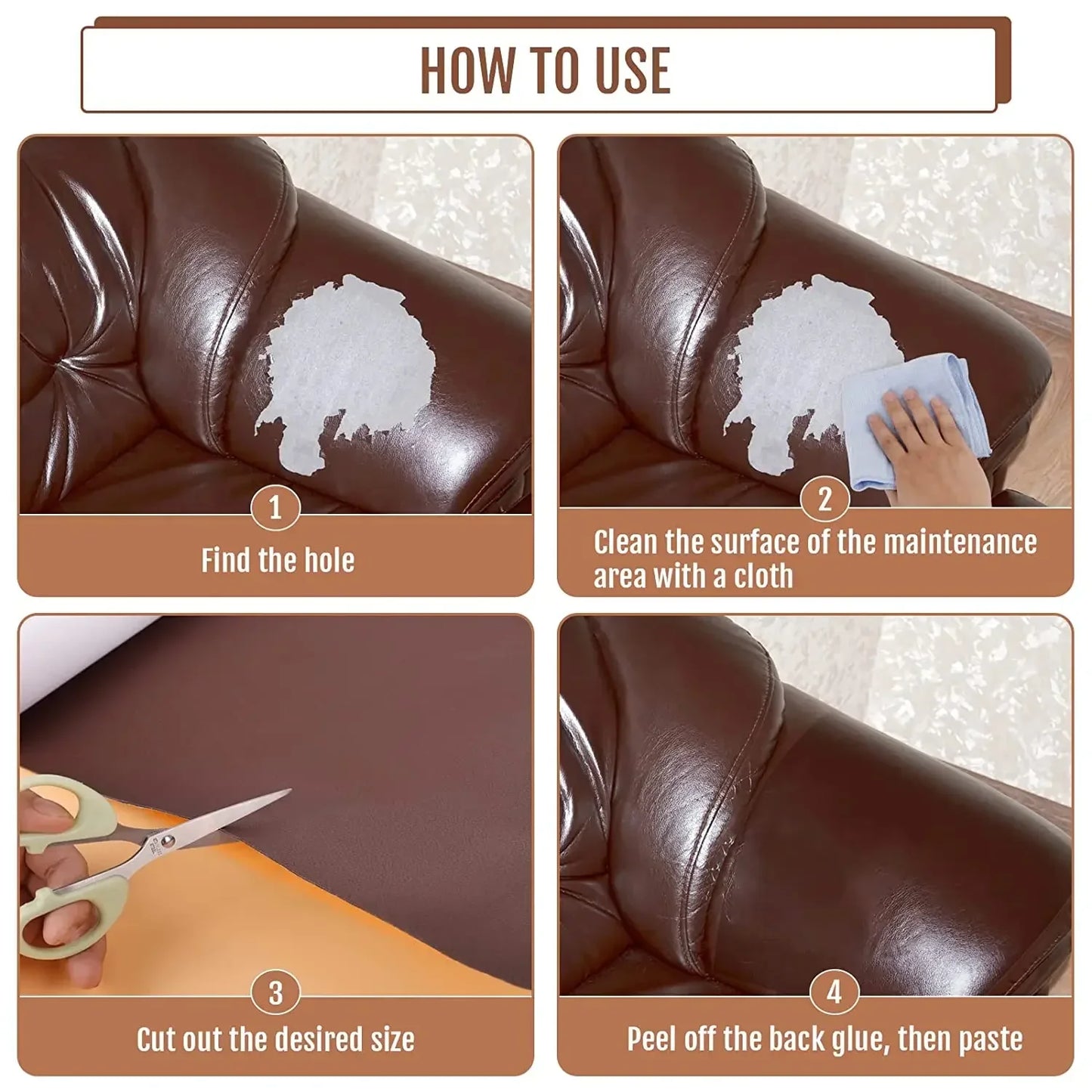 100x137cm Black Self-Adhesive Leather Repair Tape – DIY Sticky Patch for Sofa & Leather Repairs
