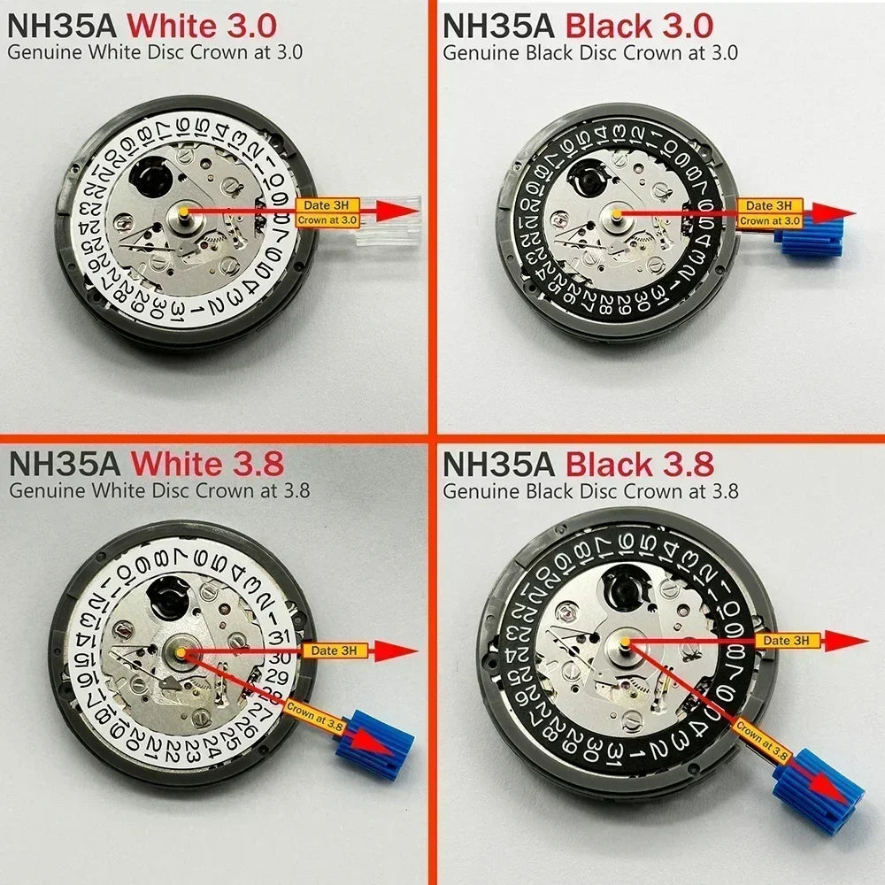 NH35A Premium Automatic Mechanical Watch Movement – High Accuracy Self-Winding 24 Jewels Replacement with Date Wheel (3/3.8/6 O’Clock)