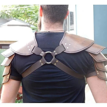Medieval Steampunk Viking Armor – PU Leather Adjustable Shoulder & Arm Guards for Men & Women, LARP Cosplay Warrior Costume