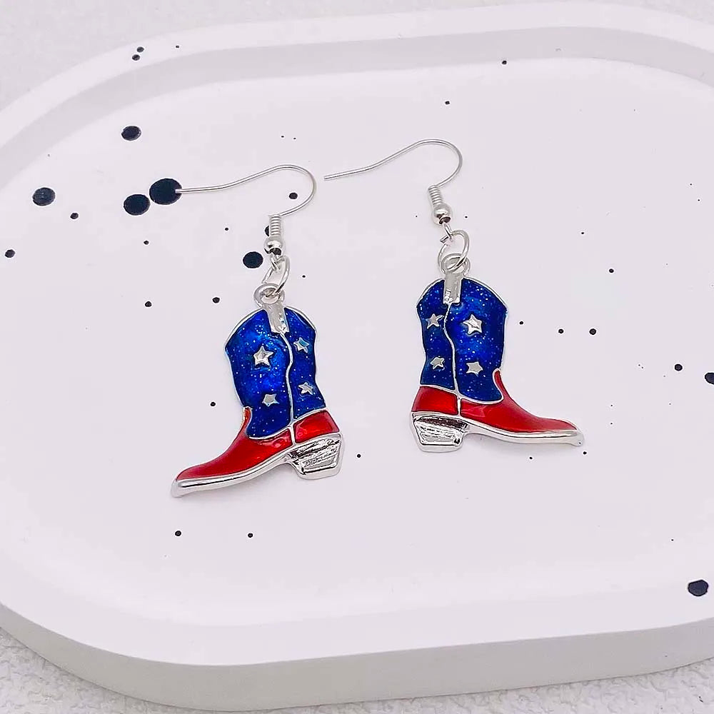 USA Flag Hat Wing Charms Earrings - Patriotic 4th of July Rainbow Flag Dangle Jewelry for Women & Girls