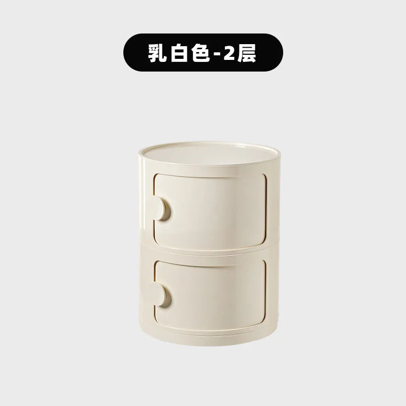 Nordic Minimalist White Bedside Table – Modern Round Plastic Side Cabinet, Small Creative Storage Unit