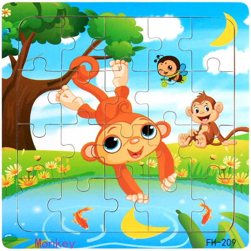 20-Piece Wooden Puzzle Set — Cartoon Animals, Cars, Letters & Numbers Educational Jigsaw Toys for Kids