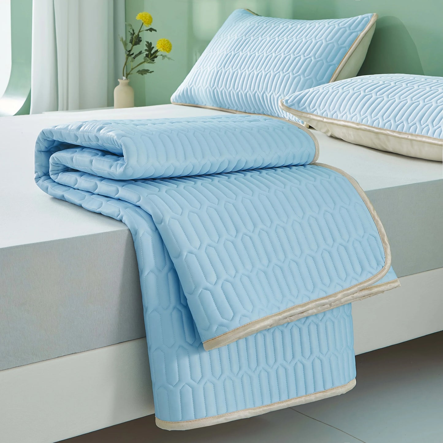 Cool Ice Fabric Mattress Cover - Washable Summer Bedspread with Elastic Four-Corner Fit