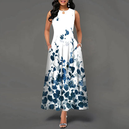 Women’s Loose Floral Vintage Maxi Dress – Ruffled Hole Summer Camis Big Size Elegant Party Dress