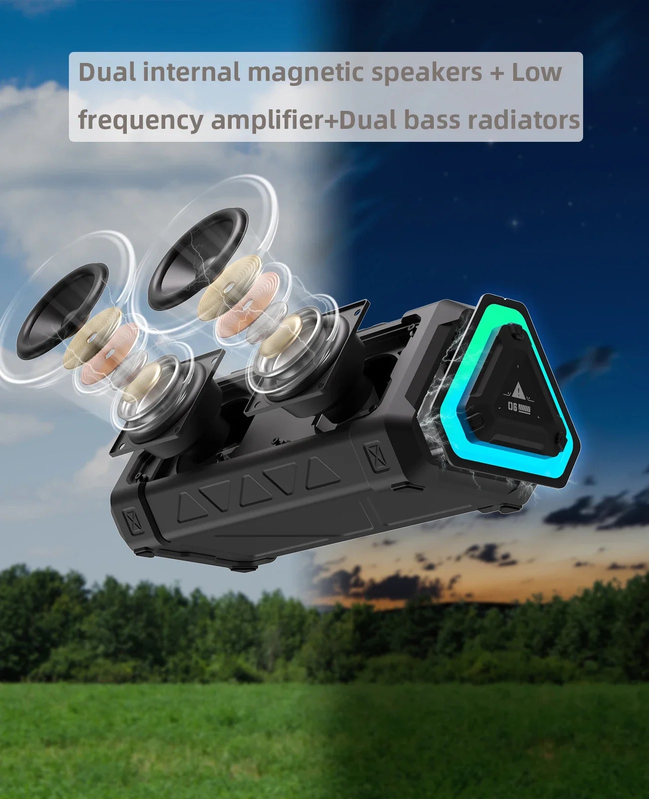 MLOVE P3 40W Bluetooth Speaker – Outdoor, IPX7 Waterproof, Stereo Sound, Bluetooth 5.3, RGB Lights, Micro SD Slot