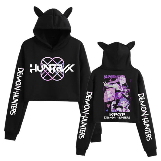 Kpop Demon Hunters Cat Ears Crop Top Sweatshirt – Long Sleeve Girls Fashion Hoodie