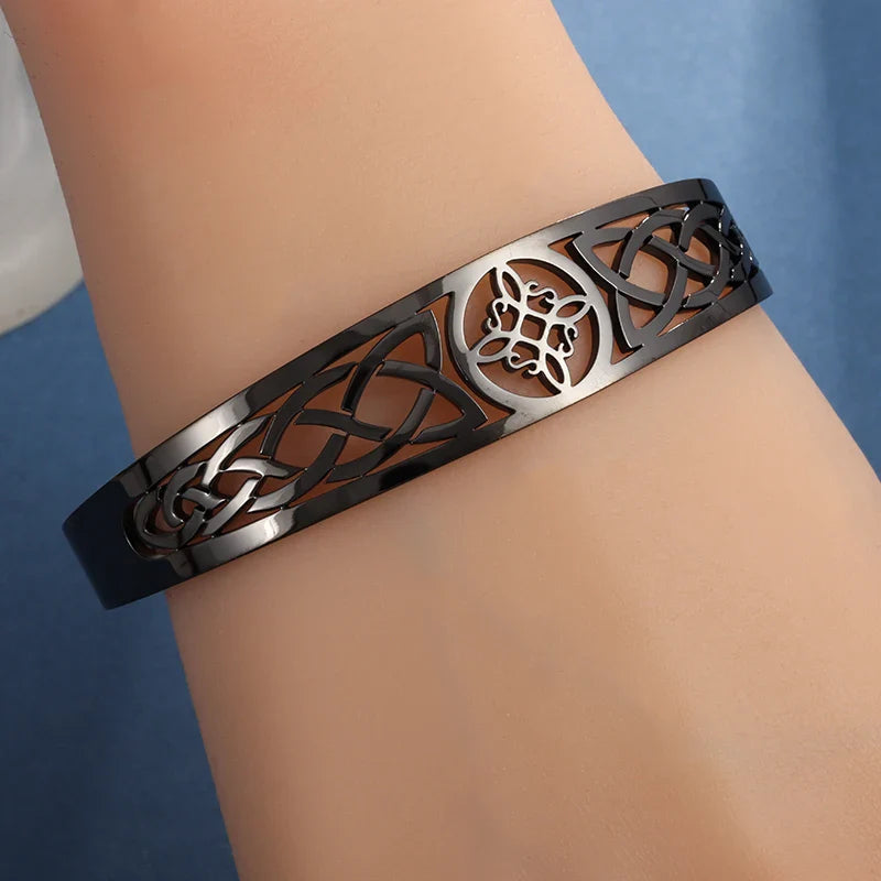 Witch Knot Cuff Bracelet - Stainless Steel Pagan Magic Knot Good Luck Amulet Celtic Knot Jewelry